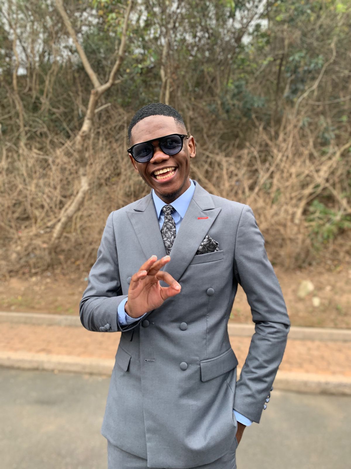 Grey double breasted suit